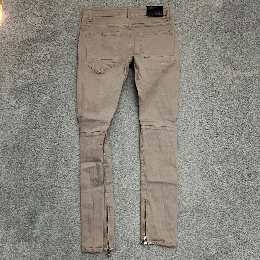 Jordan Craig Sean Jeans Mens 30x32 Tan Excellent Distressed Moto‎ Ankle Zip
